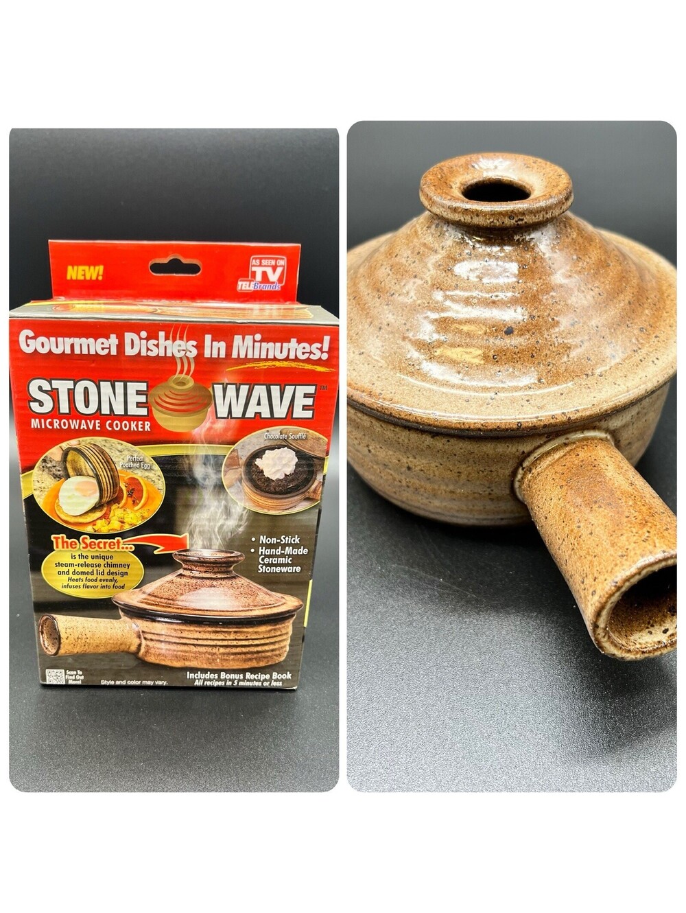 Stone Wave Microwave Cooker Seen On TV Ceramic Pot & Recipe Book NEW